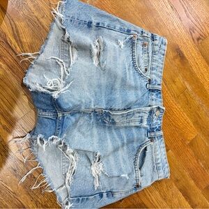 Zara Light Blue Distressed Jean Shorts